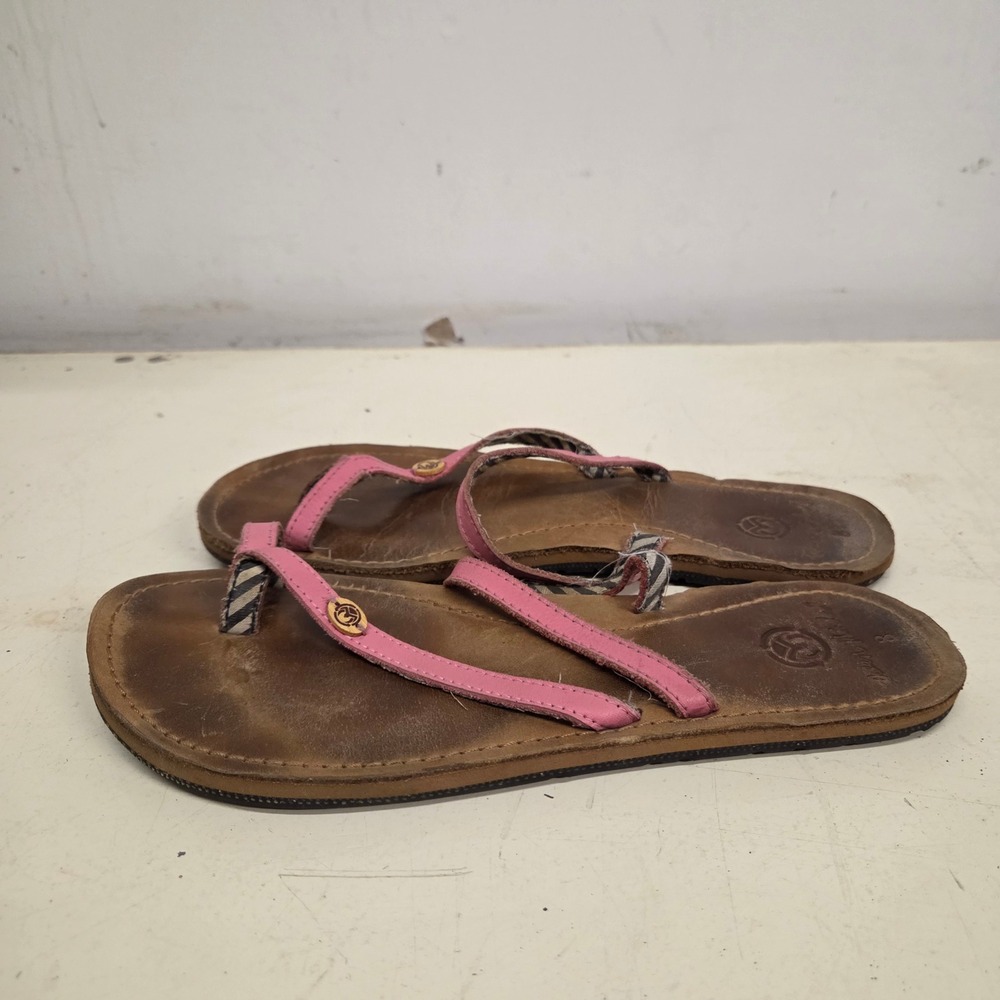 Ocean Minded Womens Pink Brown Leather Strappy Toe Loop Sandals Size 8